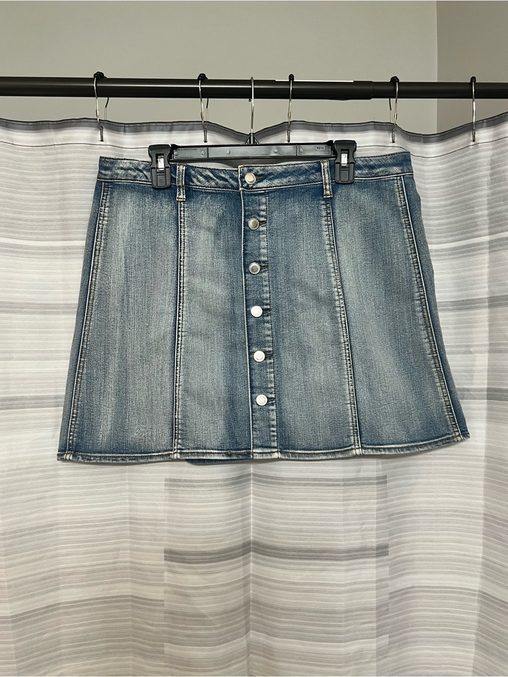Faded Glory Blue Denim Button Front A-Line Mini Skirt Size 14